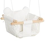 Outsunny Babyschaukel Kinderschaukel mit Sitzkissen Kleinkindschaukel Babysitz längenverstellbare Seile Baumwolle Hartholz Cremeweiß 40 x 40B x 180H cm