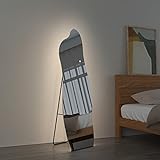 EMKE Standspiegel mit Beleuchtung 145×50cm LED Ganzkörperspiegel mit Touch und 3 Lichtfarben, Asymmetrischer Spiegel groß für Schlafzimmer, Wohnzimmer und Garderobe.