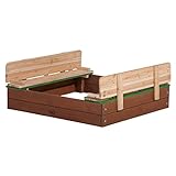 AXI Sandkasten Ella aus Holz mit Deckel | Sand Kasten mit Sitzbank & Abdeckung für Kinder in Braun & Grün | 100 x 95 cm