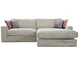 CAVADORE Ecksofa Fiona mit Recamiere rechts/Große Eckcouch inkl. Rückenkissen im modernen Design / 277x90x199 / Webstoff Cream