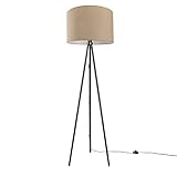 Paco Home Stehlampe Modern Wohnzimmer Schlafzimmer, Dreibein, Deko Stehleuchte E27, Lampenfuß: Dreibeinig Schwarz, Lampenschirm: Beige (Ø45.5 cm)