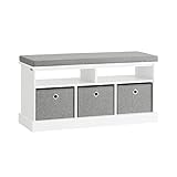 SoBuy FSR67-HG Schuhtruhe Sitzkommode Schuhschrank mit 3 grauen Körben und Ablage Sitzbank mit Sitzkissen Spielzeugkiste weiß BHT ca.: 96x50x35cm