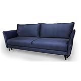 Siblo Sofa Vera Kollektion - Sofa mit Schlaffunktion - Elegante Couch - Wohnzimmer Möbel - Komfortables Schlafsofa - Sofa 3-Sitzer - Klappsofa mit Bettkasten - 230x100x93 cm - Blau