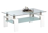 Stella Trading MANGO II Couchtisch Glas in Hochglanz weiß - geräumiger Glastisch mit Glasblage für Ihren Wohnbereich - 100 x 46 x 60 cm (B/H/T)