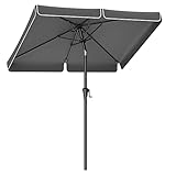 SONGMICS Sonnenschirm 200 x 150 cm, rechteckiger Balkonschirm, Sonnenschutz UPF 50+, beidseitig um 30° knickbar, für Garten, Terrasse, ohne Ständer, grau GPU048G01