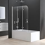 Boromal Duschwand für badewanne 130x140cm 3-teilig Badewannenaufsatz Faltbar Duschtrennwand Duschabtrennung mit 6mm Nano ESG Glas
