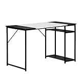 HOMYLIN Computerschreibtisch L 120 cm mit platzsparenden Regalen für Heimbüro Metall Einfacher Tisch Schwarz Weiß, 120 X 60 X 74cm