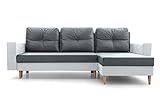 mb-moebel Ecksofa mit Schlaffunktion und Bettkasten Ottomane Links als auch rechts montierbar Couch für Wohnzimmer, Sofagarnitur Sofa Eckcouch L-Form 232x137x84 cm Carl Grau + Weiß Kunstleder
