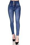 Elara Damen Jeans Stretch Skinny High Waist Chunkyrayan EL60D2 Blau-42 (XL)