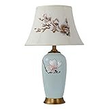 PAREKS Nachttischlampe 25' Blumenkeramik Tischlampe Klassische traditionelle Tischlampe Stickerei Stoff Lampenschirm Nachttischlampen