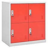 YEZIYIYFOB 2 STK. Schließfachschränke Hellgrau&Rot 90x45x92,5 cm Stahl Aktenschrank Metallschrank Werkzeugschrank Vorratsschrank BüRoschrank Werkstattschrank Aktenschrank AbschließBar mit 4 Fächern