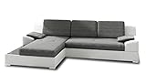 Ecksofa Aldo mit Glasregal, Couchgarnitur mit Bettfunktion und Bettkasten, Sofagarnitur, Couch mit Schlaffunktion, Big Sofa (Weiß + Grau (Soft 017 + Inari 91), Ecksofa Links)