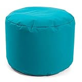 mokebo® Outdoor Pouf, Hocker 60x40cm in Blau, Türkis für Balkon & Garten 'Der Ruhepouf' Sitzhocker rund, Bodenkissen, Fußhocker, Sitzpouf, Puff & Beistelltisch mit EPS-Perlen Füllung, Indoor geeignet