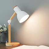 Chao Zan E27 Tischlampe Leselampe im klassichen Holz-Design, Schreibtischlampe,Tischleuchte Verstellbare,Lampe mit verstellbarem Arm,Augenfreundliche Arbeitsleuchte,Bürolampe, Nachttischlamp - Weiß