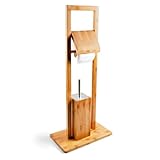 Relaxdays WC Garnitur aus Bambus, HBT: 82 x 36 x 21 cm, Standgarnitur mit Toilettenbürste und Klorollenhalter, Toilettenpapierhalter, natur