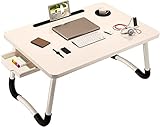 Tragbarer, zusammenklappbarer Laptop-Tisch, Laptop-Bett-Schreibtisch mit Kartenfächern und Schubladen, multifunktionaler Notebook-Lesetisch, Tablett-Tisch, Notebook-Ständer for Frühstück, Schreiben, Z