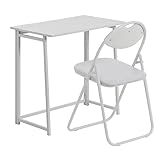 Harbour Housewares 2pc Weiss/Weiss Deluxe Falten Schreibtisch- und Stuhlset aus Holz - 80cm x 45cm x 74.5cm Klein Heim Büro Schlafzimmer Computerspiele Lernen Tisch