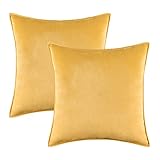 MIULEE 2er Set Samt Kissenbezug Flansch Kissenhülle Dekorative Sofakissen Dekokissen Umwickelte Kante Kissenbezüge Zierkissenbezug für Sofa Wohnzimmer Schlafzimmer 40x40 cm Senfgelb