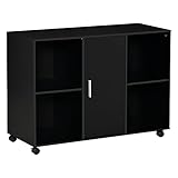 Vinsetto Druckertisch mit Rollen Druckerständer Aktenschrank Bürowagen Rollwagen mit 4 Fächern 1 Tür Schwarz 100 x 40 x 71 cm