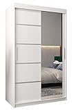 KRYSPOL Schwebetürenschrank Verona 2-120 cm mit Spiegel Kleiderschrank mit Kleiderstange und Einlegeboden Schlafzimmer-Wohnzimmerschrank Schiebetüren Modern Design (Weiß)