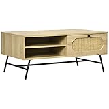 HOMCOM Couchtisch, Beistelltisch mit Schublade, 2 Fächern, Kaffeetisch im Bohodesign, Sofatisch mit Metallbeine, für Wohnzimmer, Büro, Natur, 100 x 59,5 x 44,3 cm