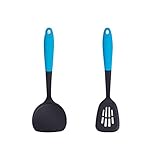 Küchenhelfer 2-teiliges Silikon Turner Pfannenwender Set Heat Resistant 210 ℉ - Küche Massiv Turner, Kelle und Fisch Spatula - Flexible & Non Stick Kochutensilien for Ei, Pfannkuchen, Steak