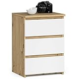 AKORD Nachttisch Kommode CL-3 mit 3 Schubladen | für das Wohnzimmer Schlafzimmer Schrank Büro Arbeitszimmer | Modernes Funktionales Design | B40 x H57 x T35 cm, Gewicht 26 kg | Artisan Eiche/Weiß