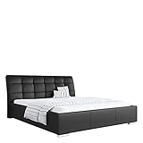MKS MEBLE - Amber Polsterbett mit Kopfteil - Doppelbett mit Bettkasten für Schlafzimmer, Jugendzimmer - Deko Bed mit Lattenrost - 180x200 - Schwarz Kunstleder