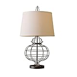 CLoxks Nachttischlampe Retro Tischlampen Eisen Nachttischlampen mit Gewebe Lampenschirm Moderne Kreative Hohl Runde Nachttische Lampen for Home Office Study Lampe, 23.6 'H Dimmbar