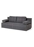 ROVERTI James DREI-Personen Sofa mit Schlaffunktion und Bettkasten - Grau, 198 x 92 x 55 cm - Schlafsofa - Couch - Bettsofa