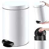 KADAX Tretmülleimer, Mülleimer mit Fassungsvermögen Stahl Kosmetikeimer, Runder Abfalleimer, Eleganter Eimer für Bad und Küche, Schwingdeckeleimer (14L / Weiß)
