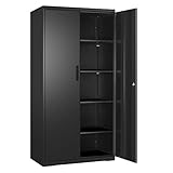 SONGMICS Aktenschrank, Mehrzweckschrank, Stahl-Aufbewahrungsschrank, 5 Ebenen, Doppeltüren, Schloss, Werkzeugschrank, verstellbare Ablagen, für Garage, Arbeitszimmer, Wohnzimmer, schwarz OMC015B01