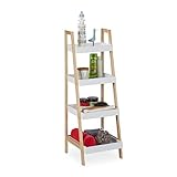 Relaxdays Badregal, 4 Fächer, Leiterregal für Badezimmer, MDF & Kiefernholz, offen, HBT: 98,5 x 34,5 x 36 cm, weiß/natur
