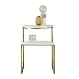 MUYUANSU Goldener Metallkaffee-endtisch, Moderne Akzent-sofatabellen Eleganter Doppelstil-marmor-beistelltisch-nachttisch Für Das Schlafzimmer(Size:40 * 30 * 55CM,Color:Golden)