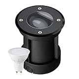 LED Bodeneinbaustrahler Set IP67 - Schwenkbar mit 5W LED GU10 warmweiß rund Edelstahl schwarz