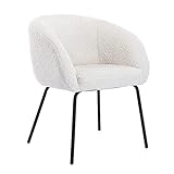 chairus Gepolsterter Sessel aus Kunstfell Schlafzimmer Wohnzimmer Armlehnstuhl Wannenstuhl Loungesessel mit Metallbeinen (Weiß)