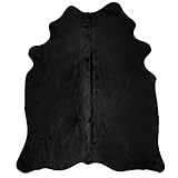 vidaXL Teppich Echtes Kuhfell Rinderfell Stierfell Echtfell Fell Fellteppich Bettvorleger Deko Wohnzimmerteppich Schwarz 150x170cm