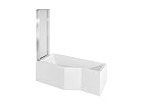 VBChome Badewanne mit Duschabtrennung 150x75 cm Links Acryl SET Siphon Eckbadewanne Weiß Design Modern Zweiteilige Duschabtrennung Ablaufgarnitur Viega Simplex Wanne Schürze Ablaufgarnitur Füße