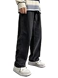 ORANDESIGNE Herren Freizeit Jeans Harajuku Baggy Jeans Streetwear Y2K Jeans Loose Weite Hosen Herren Hip Hop Jeanshose Gerades Männer Breite Jeans Lang Skateboard Gerade Hose A Schwarz M