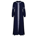 Lazzboy Muslimisches Kleider Frauen Kaftan Arab Jilbab Abaya Spitze Nähen Maxikleid Damen Langarm Abendkleider Muslim Hochzeit Kleidung Saudi-arabien Rockabilly(Blau,S)