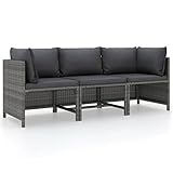 BULANED 3-Sitzer-Gartensofa mit Kissen, Outdoor Sofa, Gartenbank, Gartenlounge Outdoor, Balkon Sofa, Liegesofa, Outdoorsofa, Grau Poly Rattan