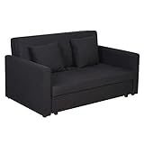 HOMCOM Schlafsofa 2-Sitzer Sofa mit Bettfunktion, Polstersofa mit Stauraum, Rückenkissen, Schlafcouch für Wohnzimmer, Polycotton, Holz, Kohlegrau, 152 x 101 x 81cm