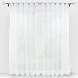 HongYa Stores Voile Gardine Schal Transparenter Vorhang mit Satinband Ösen H/B 120/300 cm Weiß