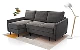 Siblo Sofa mit Schlaffunktion 220x110x137 cm - Elegante Ecksofa mit Schlaffunktion - Couch L Form 3 Sitzer für Wohnzimmer - Komfortables Schlafsofa - Sofa 3-Sitzer - Dunkelgrau - Links