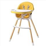 XWZS Babyhochstuhl Holz Kinderhochstuhl Treppenhochstuhl Kombihochstuhl Baby Holzhochstuhl Kinder Mit Verstellbarem Esstisch (Gelb/Rosa),Gelb