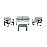 NATERIAL - Gartenmöbel Set ODYSSEA - Lounge Set - 4 Personen - 1 Outdoor-Sofa - 2 Gartensessel - 1 Outdoor-Couchtisch 64x64x32 cm - Aluminium - Stahl - Grau - Gartenlounge