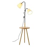 PAREKS Stehlampe Japanische Stehlampe mit Zwei Köpfen, Tischlampe aus Holz, Wohnzimmer, Schreibtisch, verstellbare Leselampe