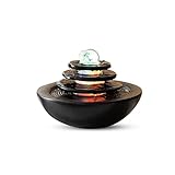 TAKOHL Zimmerbrunnen Tabletop-Brunnen Light Fortune Good Fortune Ball Fließendes Wasser Ornamente Moderner Luxus-Wasserfall-Desktop-Steingarten-Wohnzimmer Desktop-Brunnen