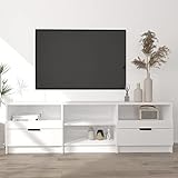 SHUJING TV-Schrank, TV Lowboard, TV Board, Fernsehtisch, Fernsehschrank, Wohnzimmer, TV Tisch, Fernseher Tisch, Fernsehkommode, Hochglanz-Weiß 150x33,5x45 cm Holzwerkstoff