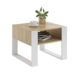 MATKAM Couchtisch KAJA H50 x B60 x T63,6 cm, offene Ablage unter der Tischplatte, Kufenbeine, Wohnzimmer Couchtisch Modern Wohnzimmertisch Universal (Artisan Eiche Weiß)